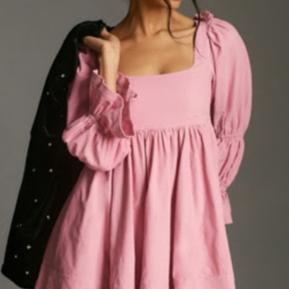 Pilcro Square-Neck Corduroy Babydoll Mini Dress in Lilac